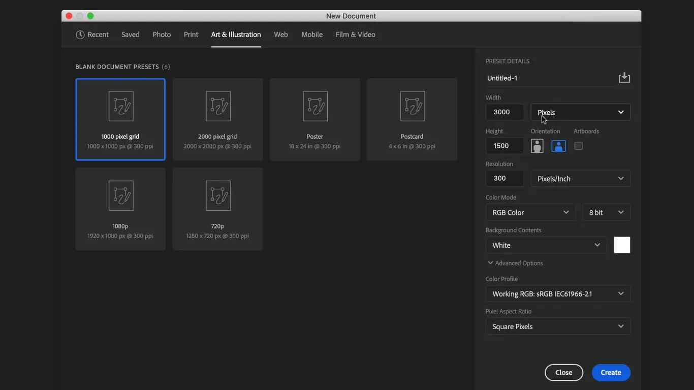 Configurações predefinidas da tela no Adobe Photoshop: Como desenhar no Photoshop