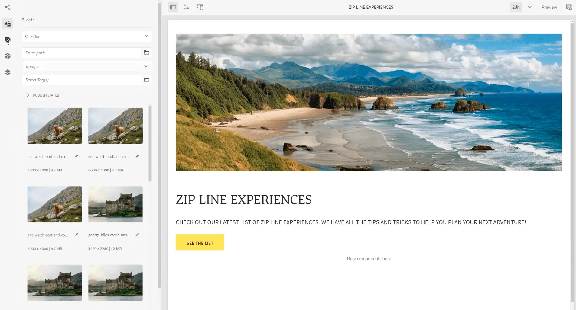 Exemple d'Adobe Site Manager