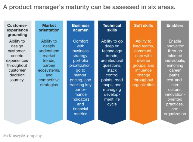 Grafico di maturità del product manager McKinsey in 6 aree