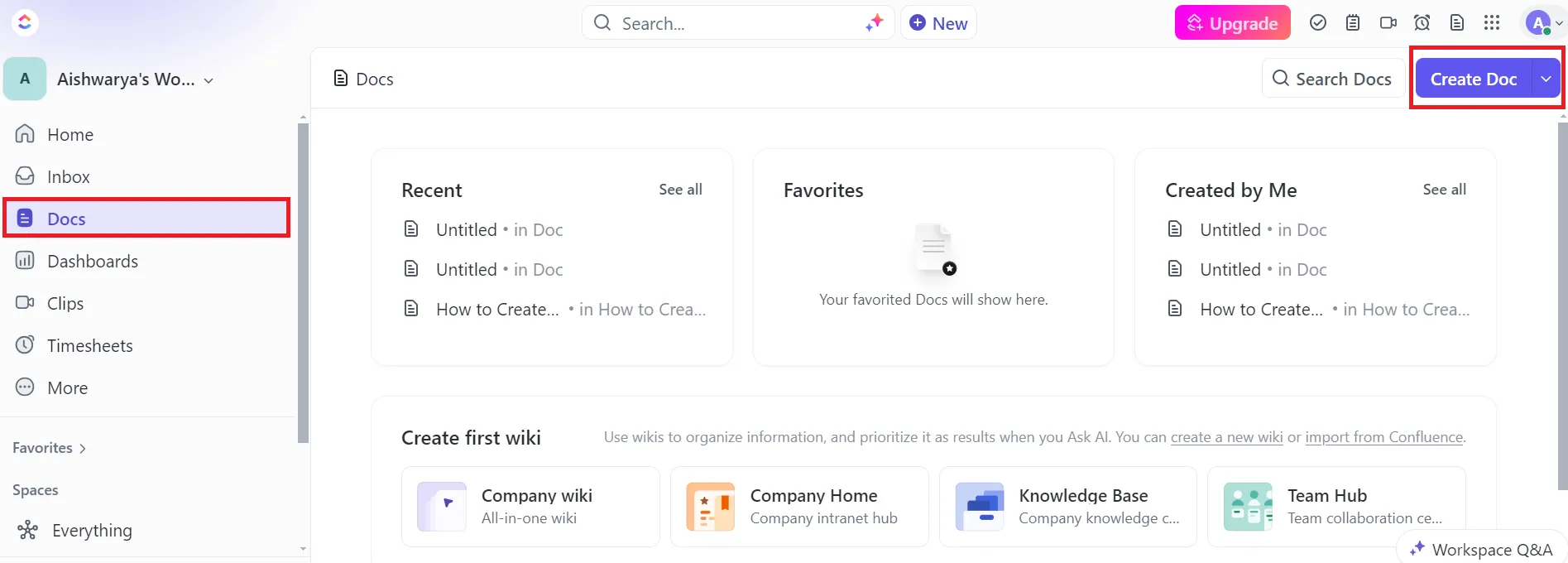 Truy cập Tài liệu ClickUp trên không gian làm việc của bạn