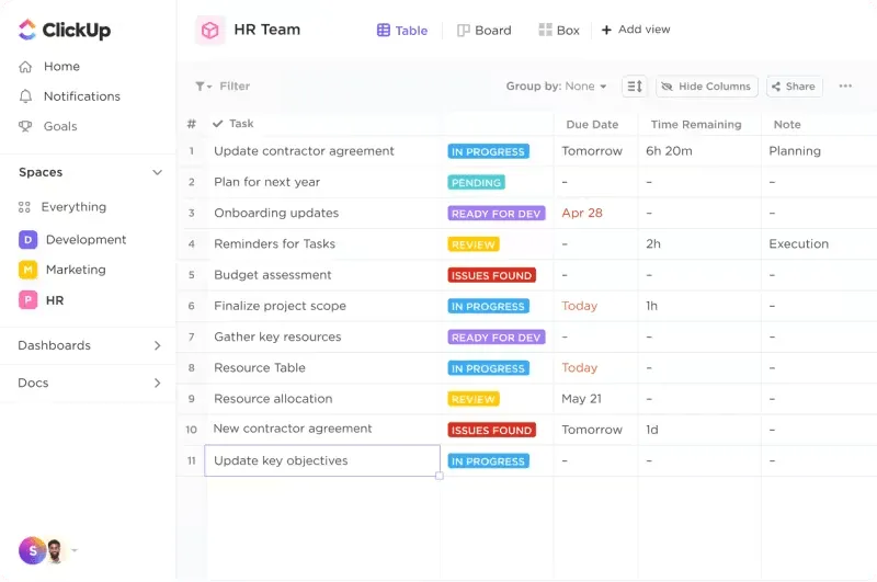 Piattaforma di gestione delle risorse umane di ClickUp