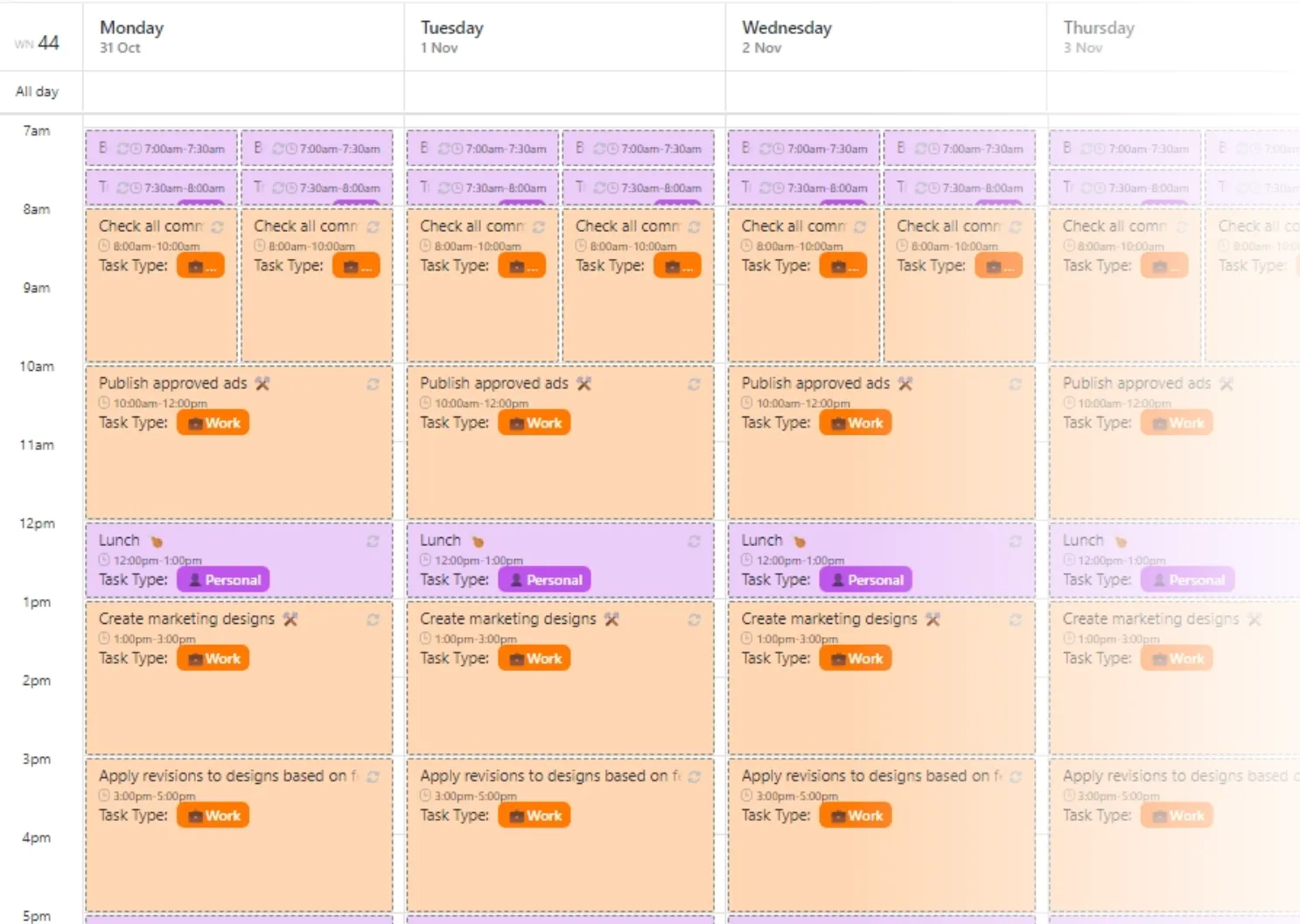 ClickUp Haftalık Takvim Şablonu'nu kullanarak haftanızın bir özetini alın ve plan yapın