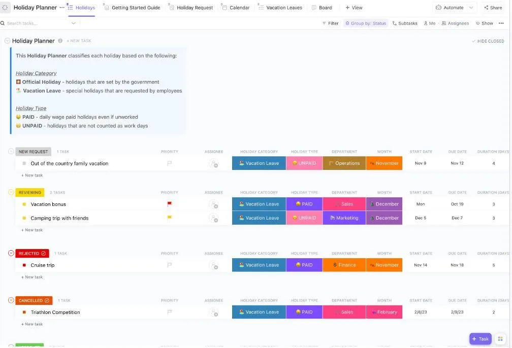Šablona plánovače Goodnotes: Šablona plánovače dovolené ClickUp