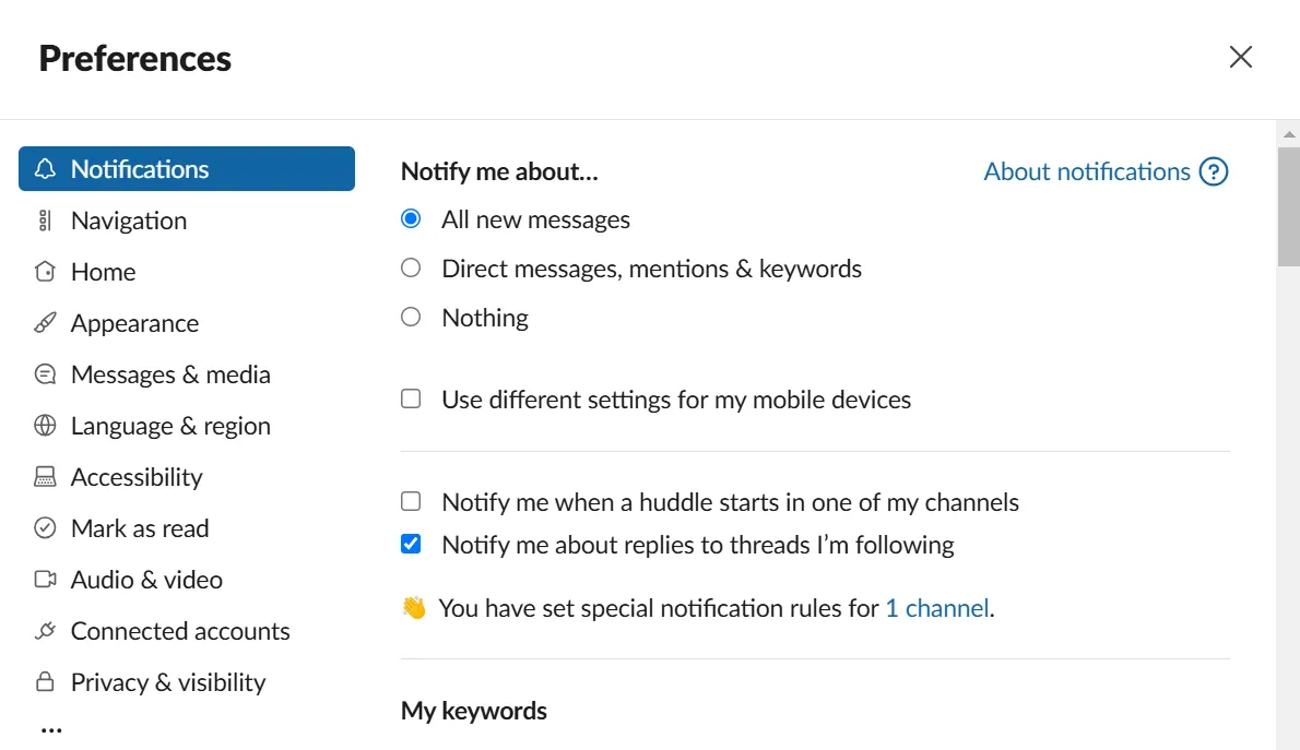 مراجع الإشعارات في Slack