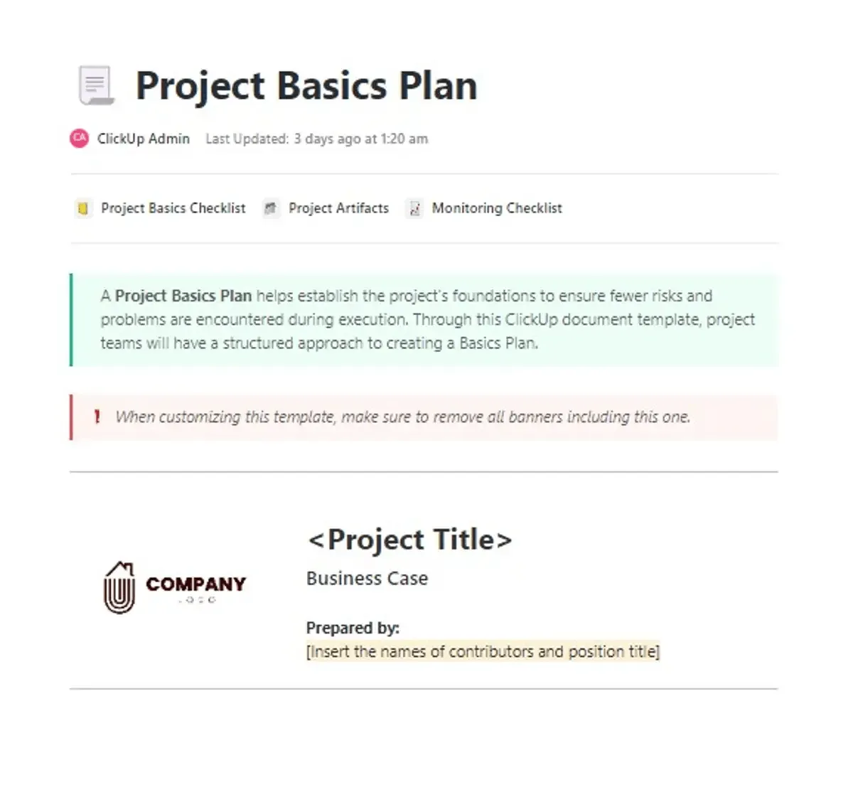 Créez des plans étape par étape pour mener à bien vos projets grâce au modèle de document de planification de ClickUp.