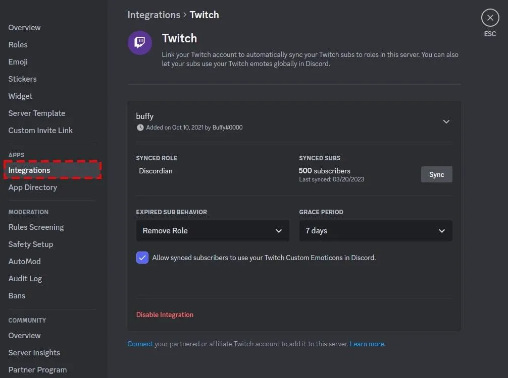 Synchronisation de Twitch avec Discord