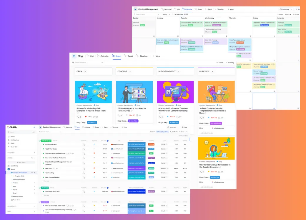 Vorlage für Content-Management von ClickUp