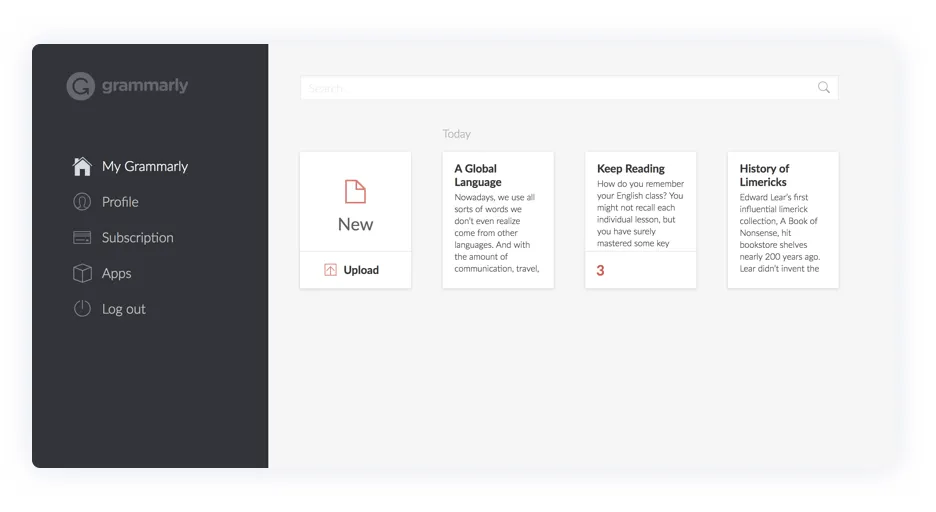 Panel de control de Grammarly