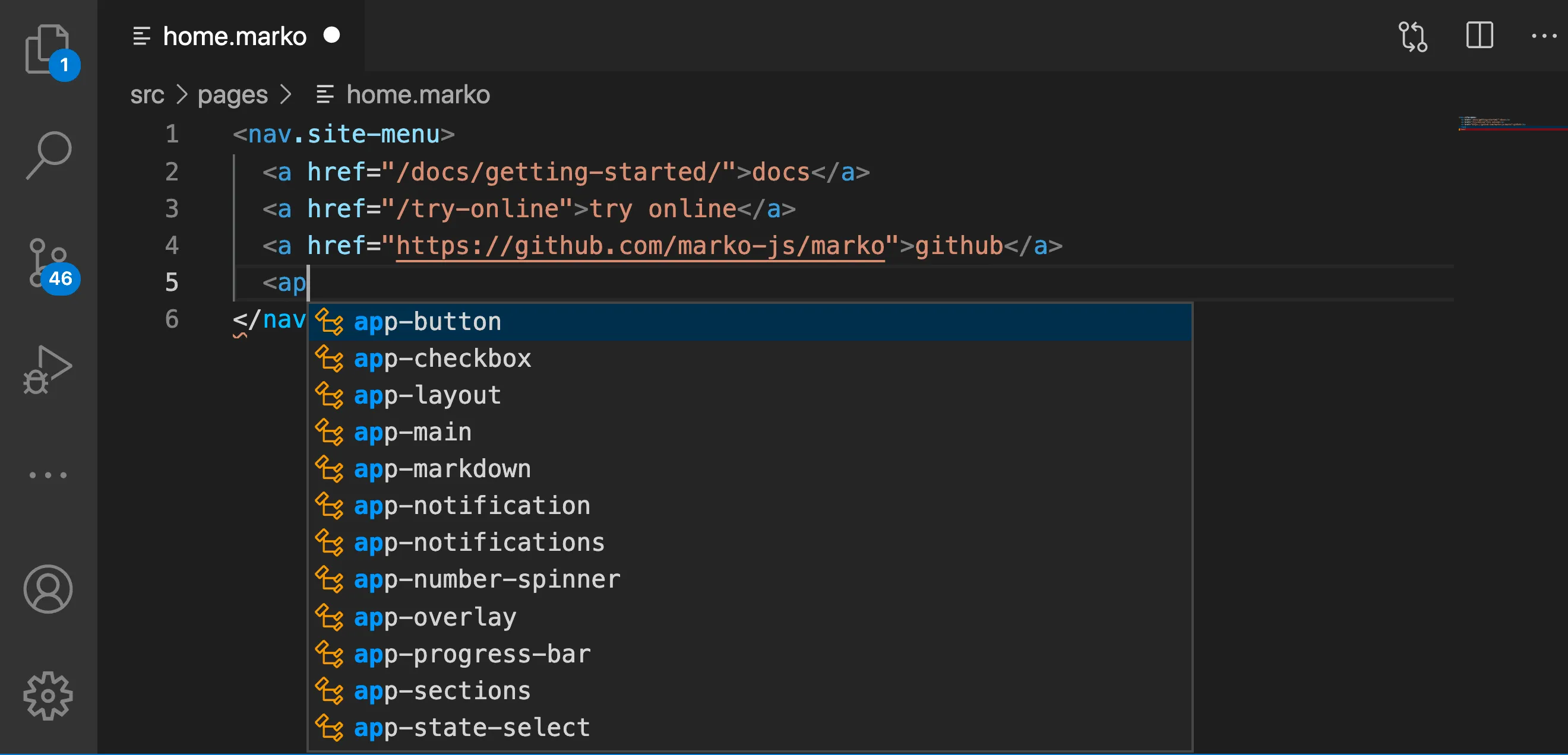 Editor-Support-Optionen in Marko