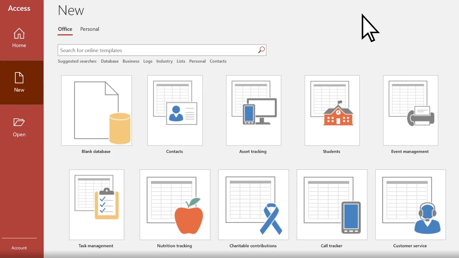 Création d'une base de données à l'aide des modèles de base de données Access