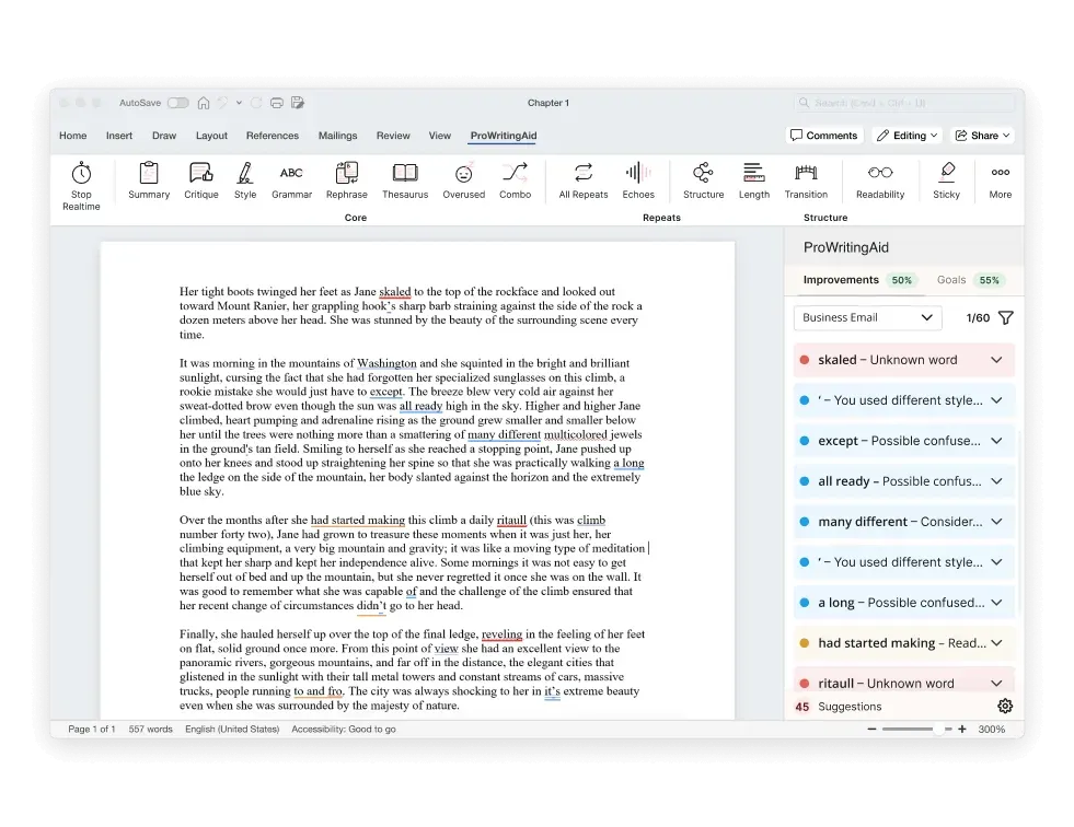 Simplificador de texto com IA: ProWritingAid (o melhor para edição em tempo real)