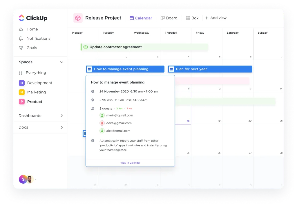 Synchronisez votre calendrier avec ClickUp.