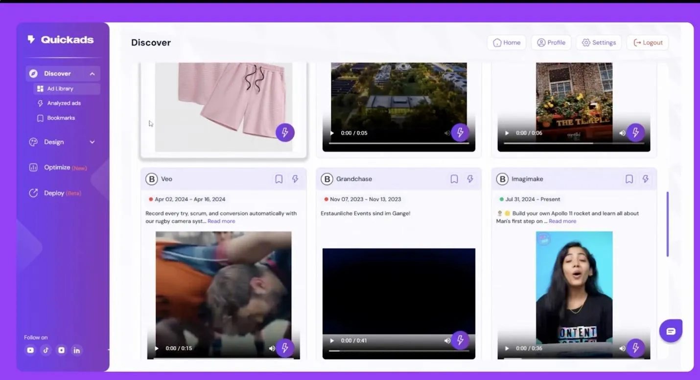 لوحة معلومات Quickads