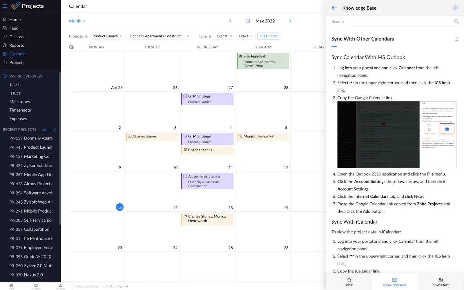 Zoho Projects:カレンダー管理ツール