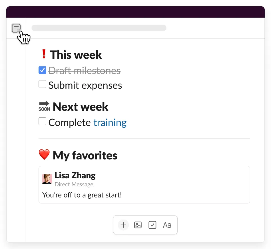 Liste des tâches Slack