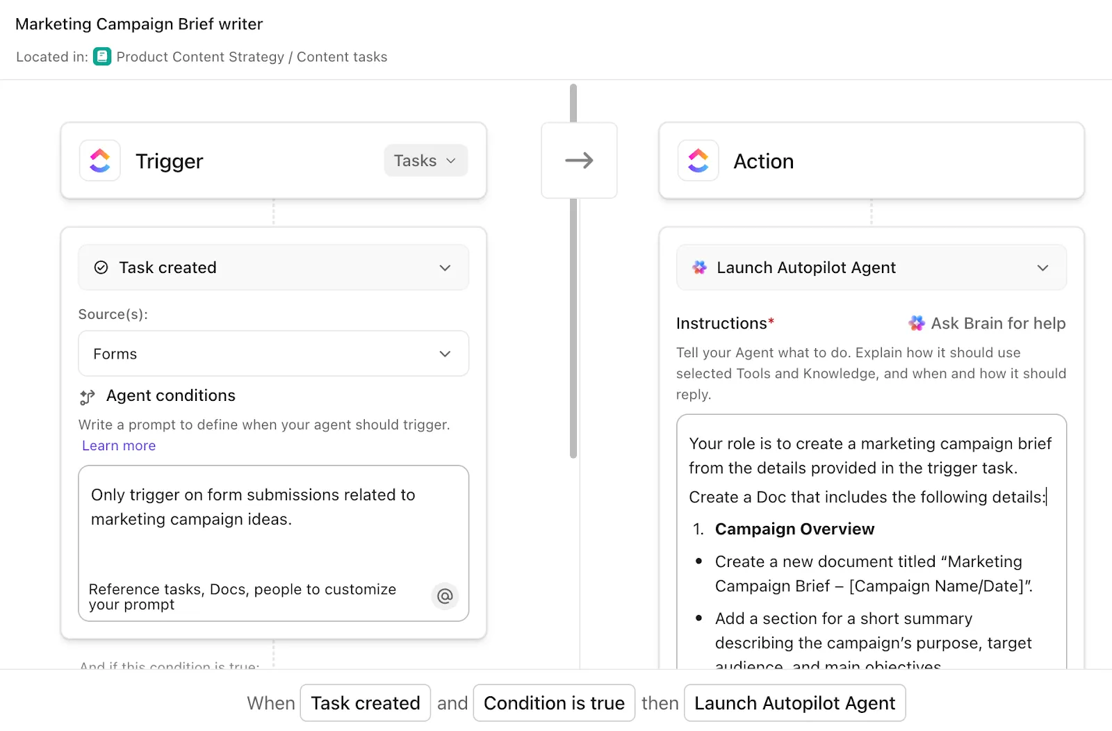 Agentes do ClickUp Autopilot em ação