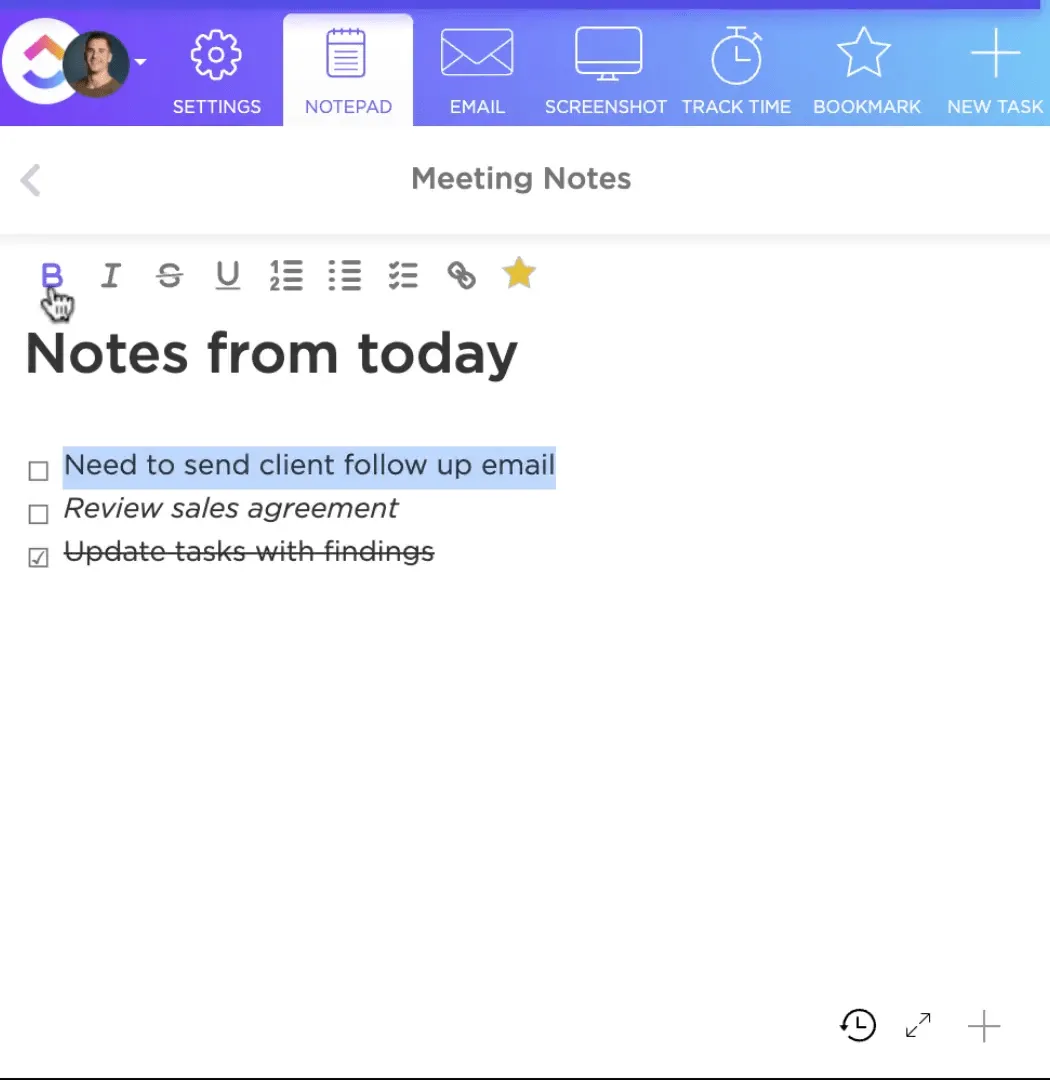 ClickUp Notepad'i kullanarak fikirlerinizi kolayca not alın
