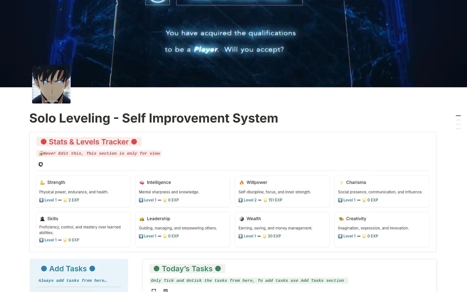 أفضل قوالب نظام Solo Leveling للإنتاجية