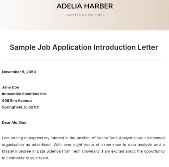 Modèle de lettre de motivation pour une candidature à un emploi par Template.Net