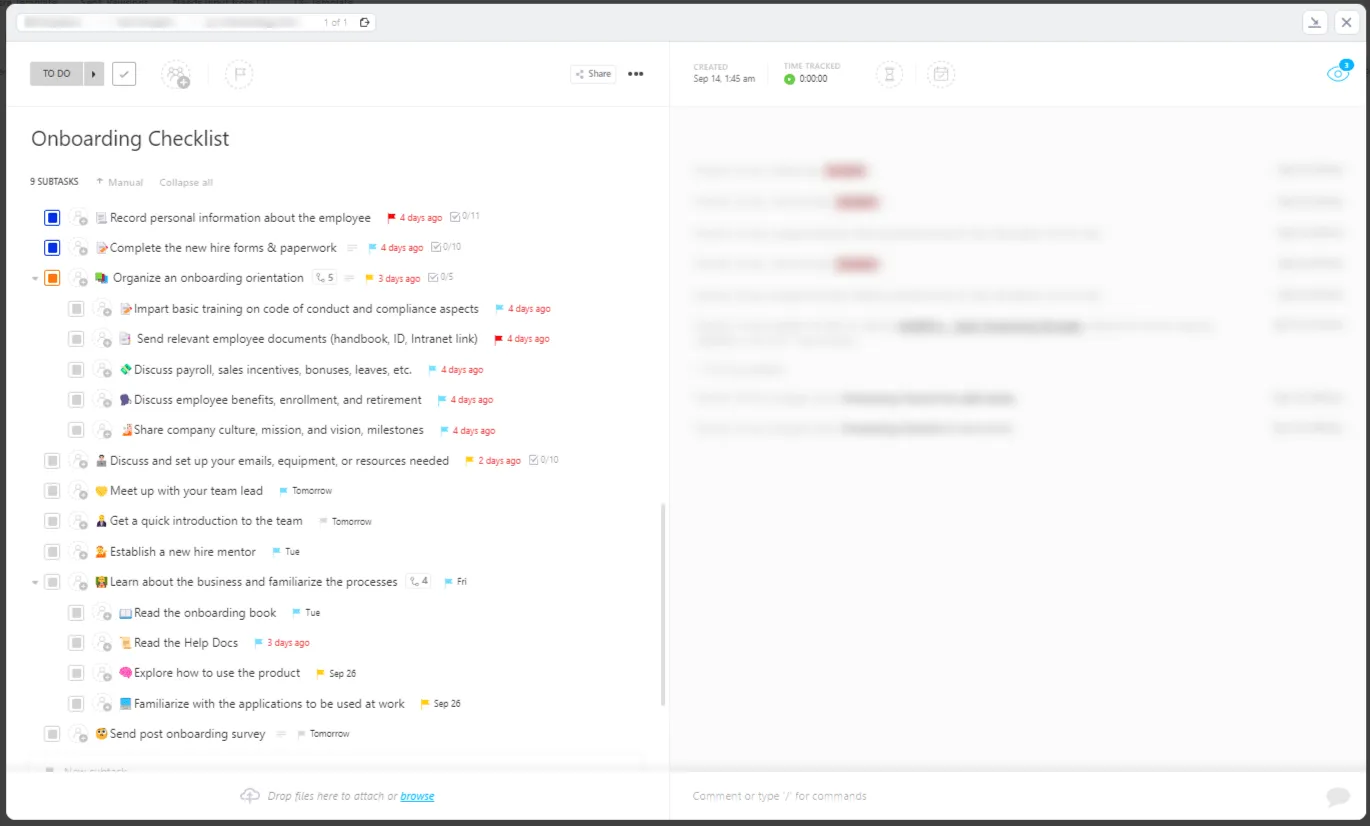 ClickUp オンボーディングチェックリストテンプレート