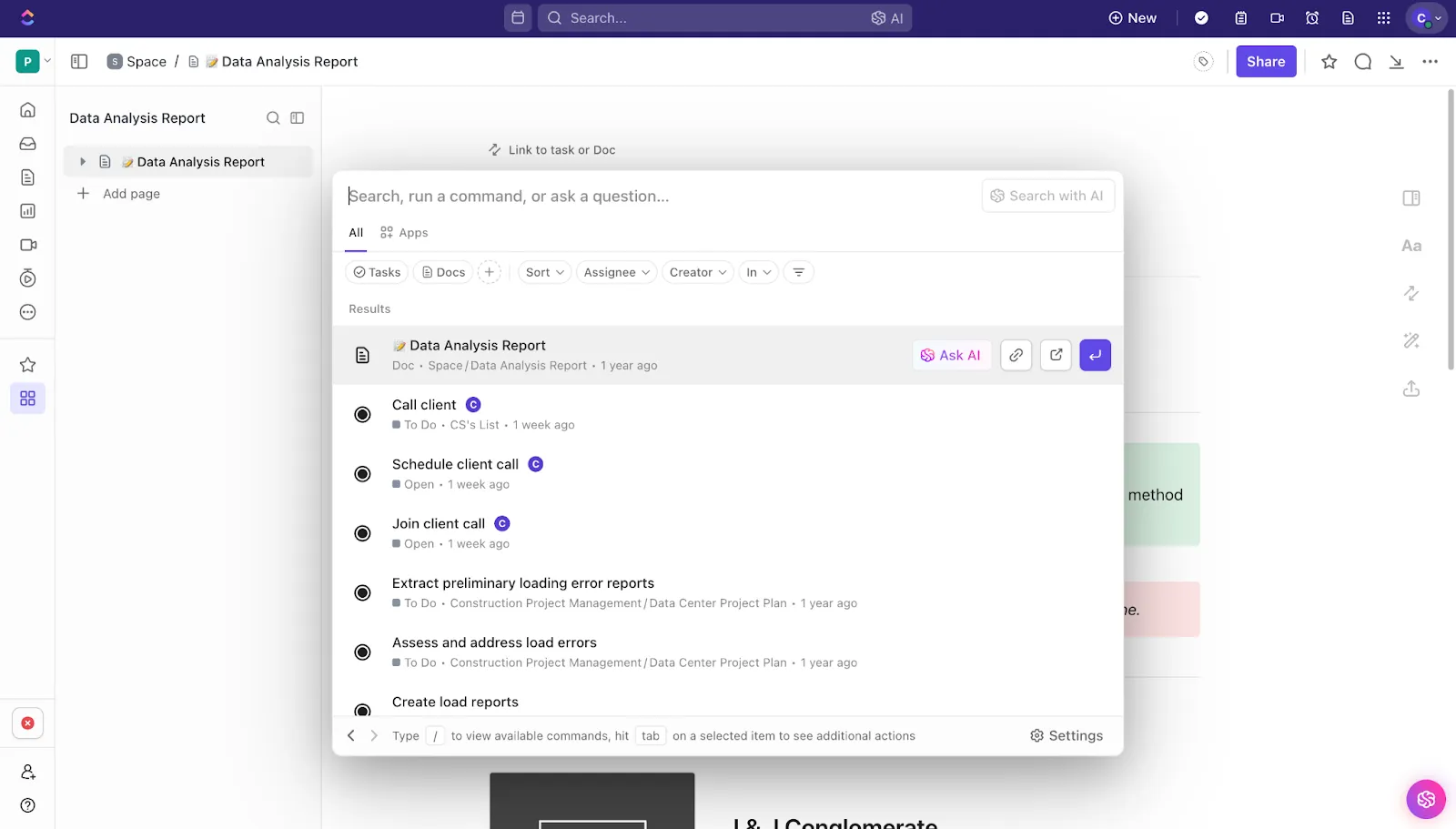 Propojené vyhledávání ClickUp