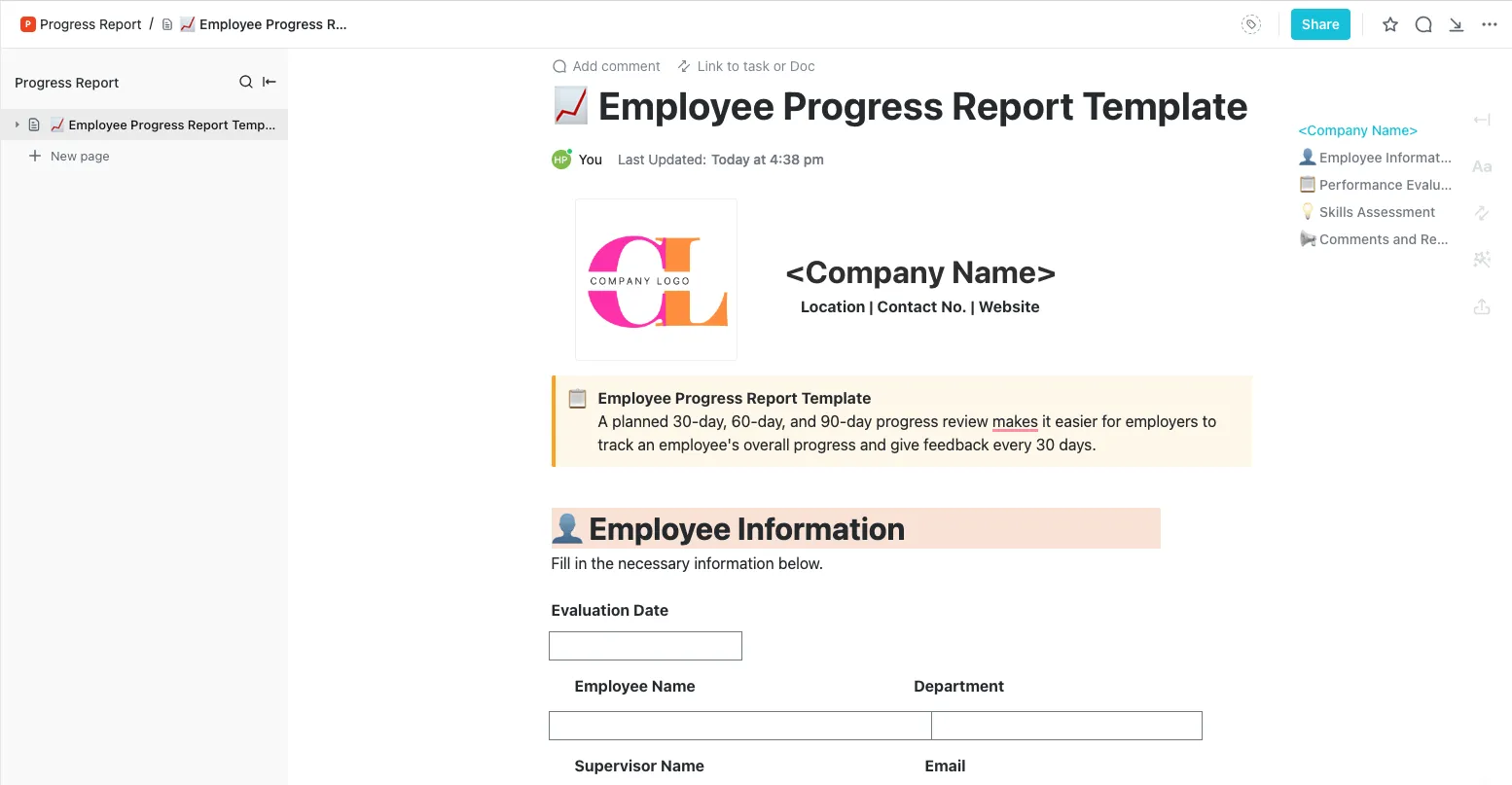 HR-Vorlage für die Berichterstellung von ClickUp