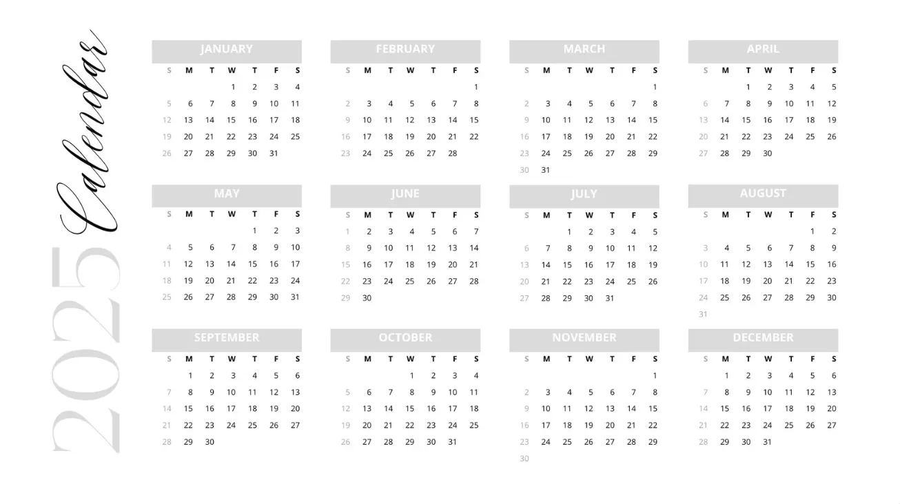 Template Kalender Bulanan Hitam Putih Sederhana dan Minimalis