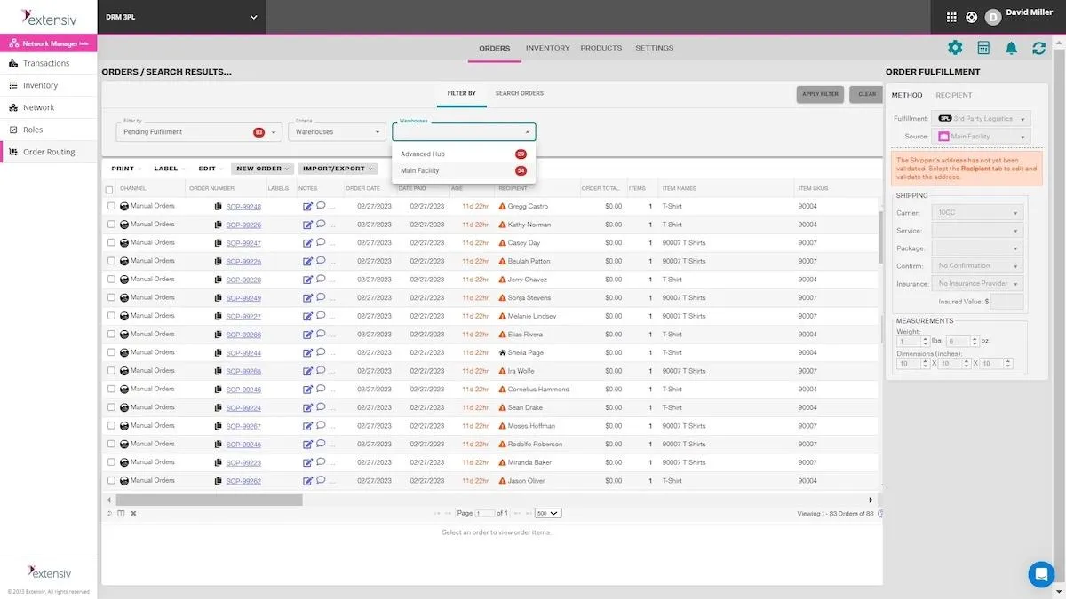 Extensiv Order Manager : affichage de la vue Liste des commandes traitées
