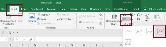 Chèn biểu đồ đường thẳng trong Excel