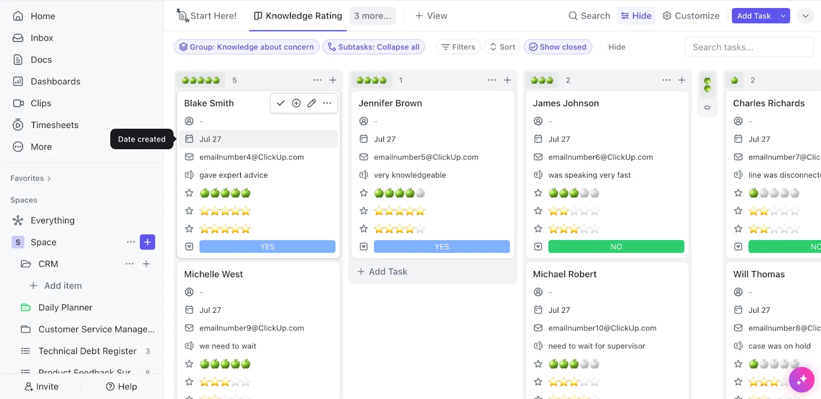 Évaluez le sentiment des clients à l'égard de votre marque grâce au modèle de sondage de satisfaction client de ClickUp.