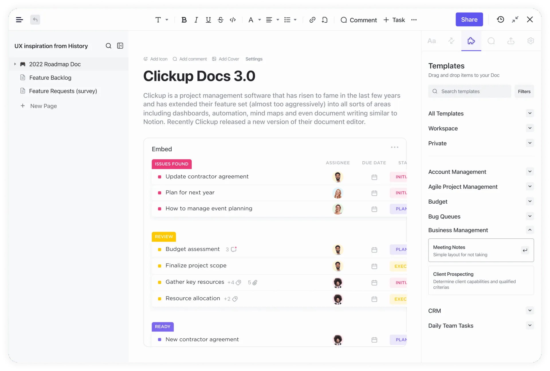 ClickUp belgesini kullanarak blog taslağına doğrudan gerçek zamanlı geri bildirim veya tasarım güncellemeleri ekleyin: en iyi ClickUp eğitimleri