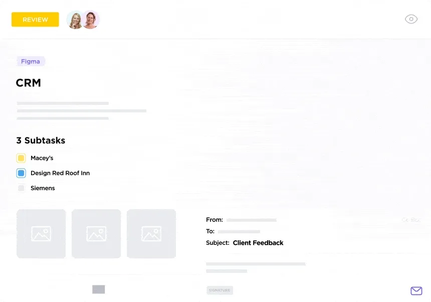 Utilisez ClickUp gestion de projet par e-mail pour créer des tâches à partir d'e-mails : exemples d'e-mails de rappel