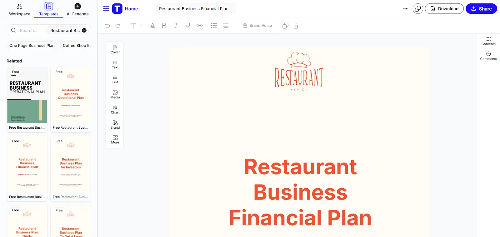 Mẫu kế hoạch tài chính kinh doanh nhà hàng của Template.Net