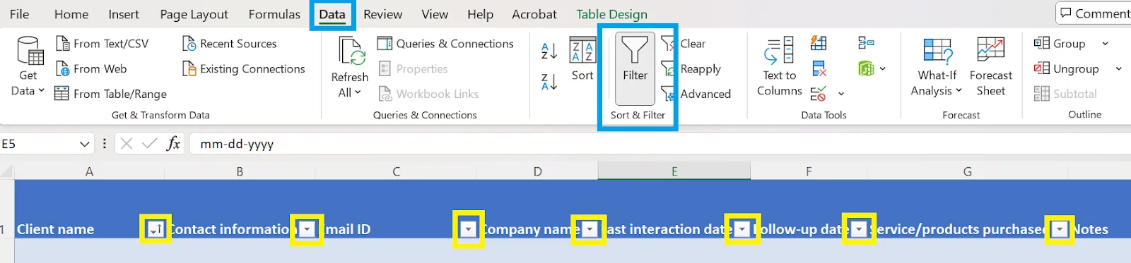 Filtern und Sortieren in Excel: So erstellen Sie eine Datenbank für Clients in Excel
