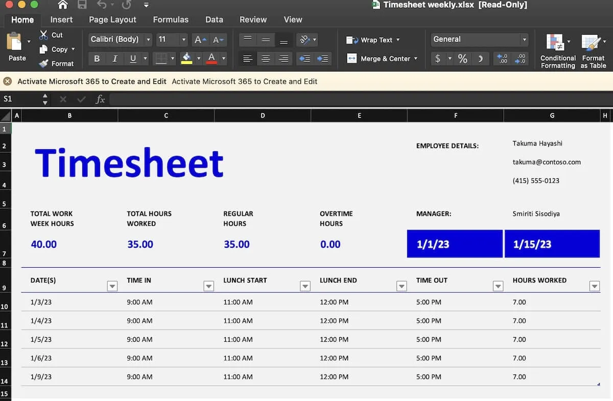 Modelo de planilha de horas trabalhadas do Excel para folha de pagamento