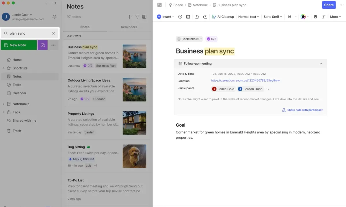 Evernote (الأفضل لتدوين الملاحظات وتنظيمها بشكل شامل)
