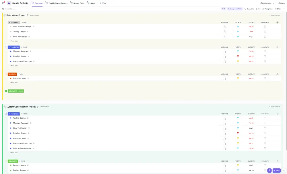 Modello Progetti ClickUp