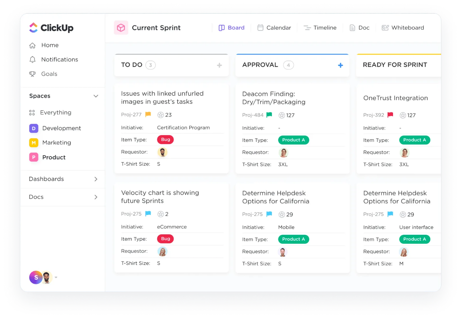 Quadro Kanban do ClickUp