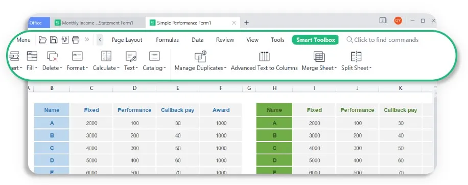 Ảnh chụp màn hình thanh công cụ của WPS Office