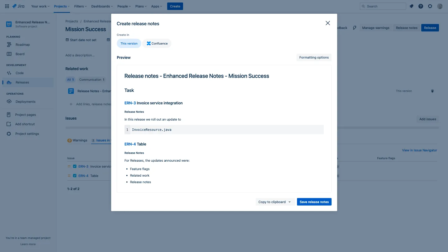 Erstellen von Release-Notizen in Confluence