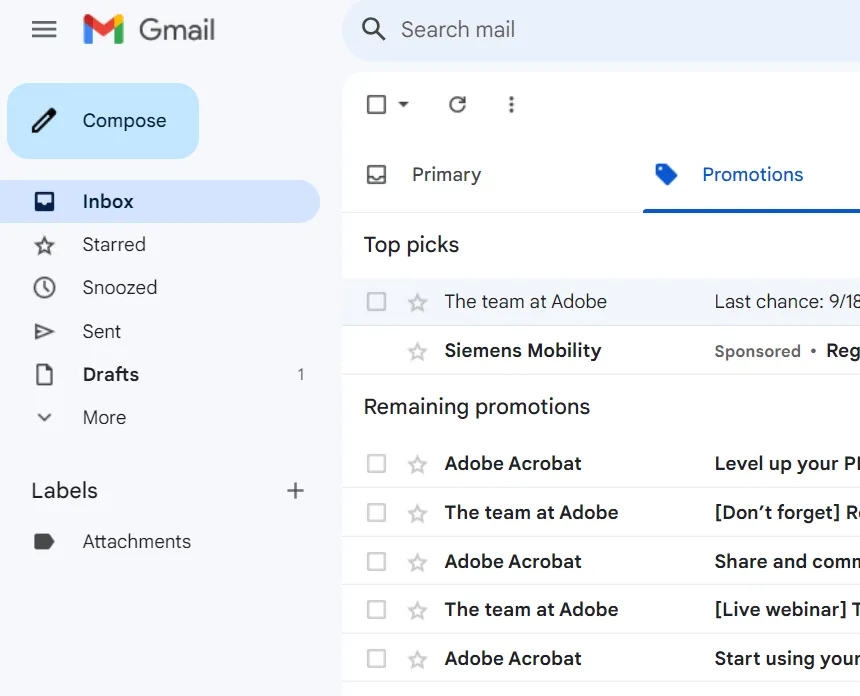 Filtrar adjuntos: crear reglas de Gmail