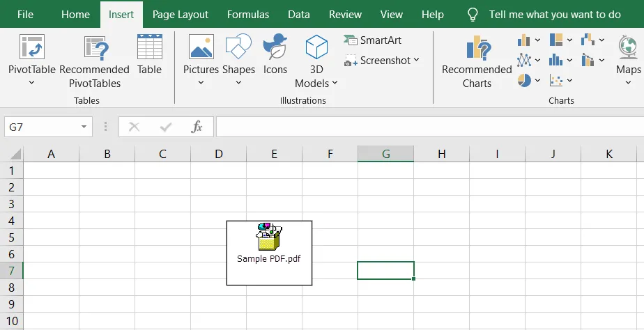 Gehen Sie in Excel zur Registerkarte „Einfügen“, um mit dem Einbetten Ihrer PDF-Datei zu beginnen.