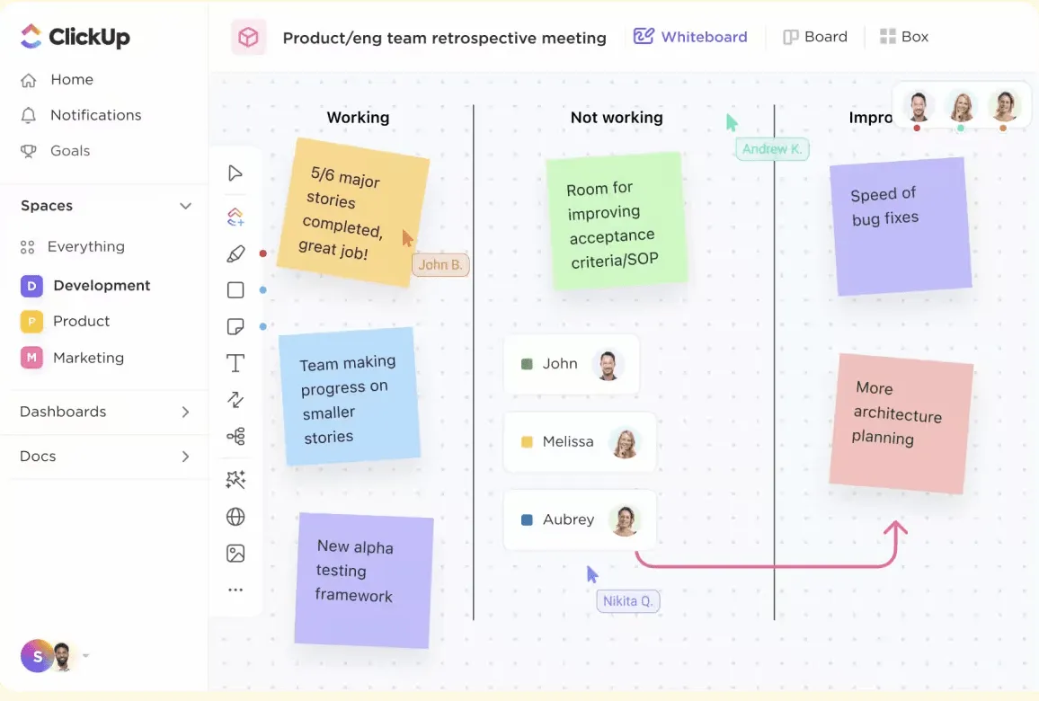 ClickUp Brainstorm com quadros brancos