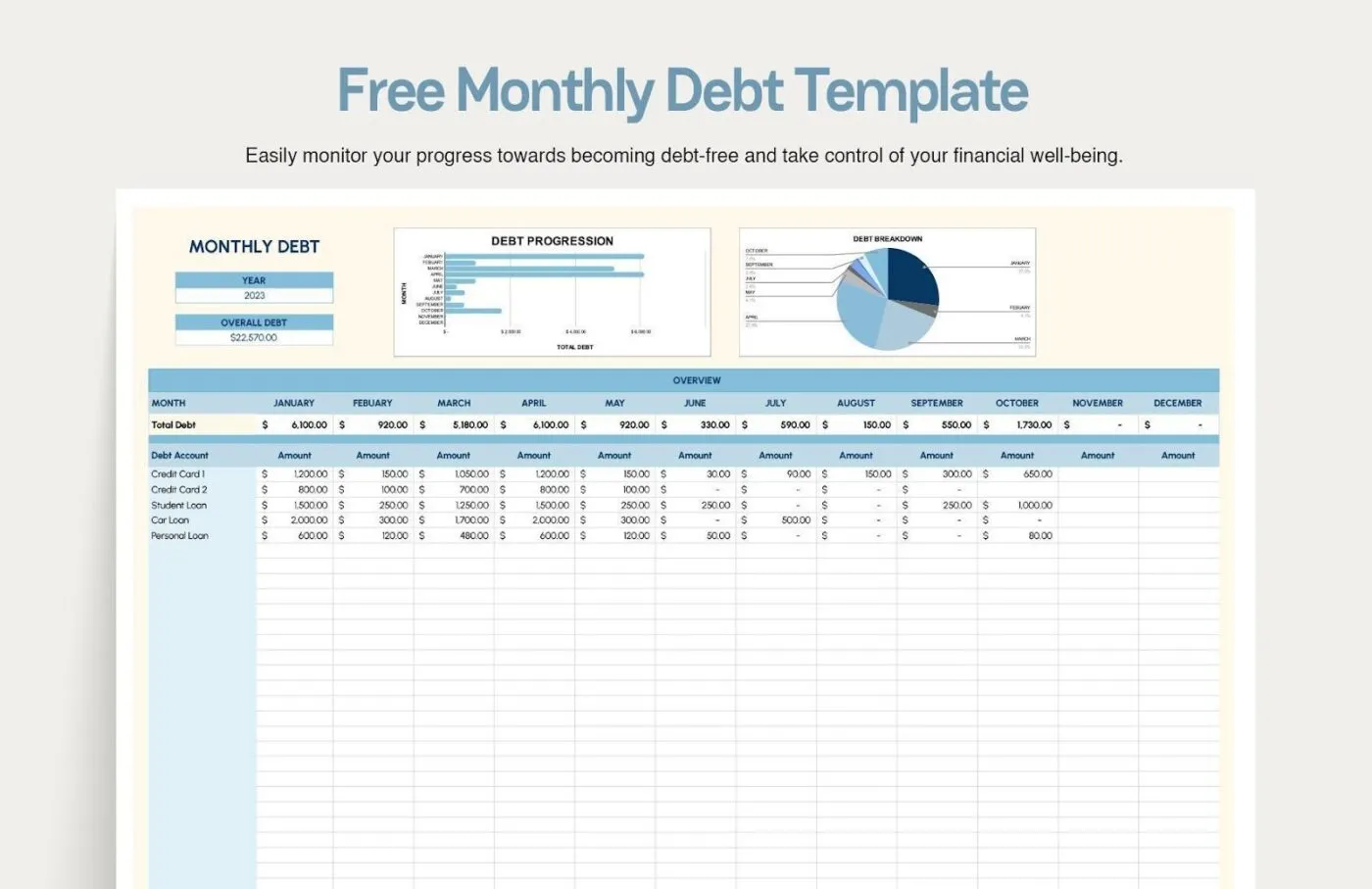 เทมเพลตหนี้รายเดือนโดย Template.net - เทมเพลตติดตามการชำระหนี้