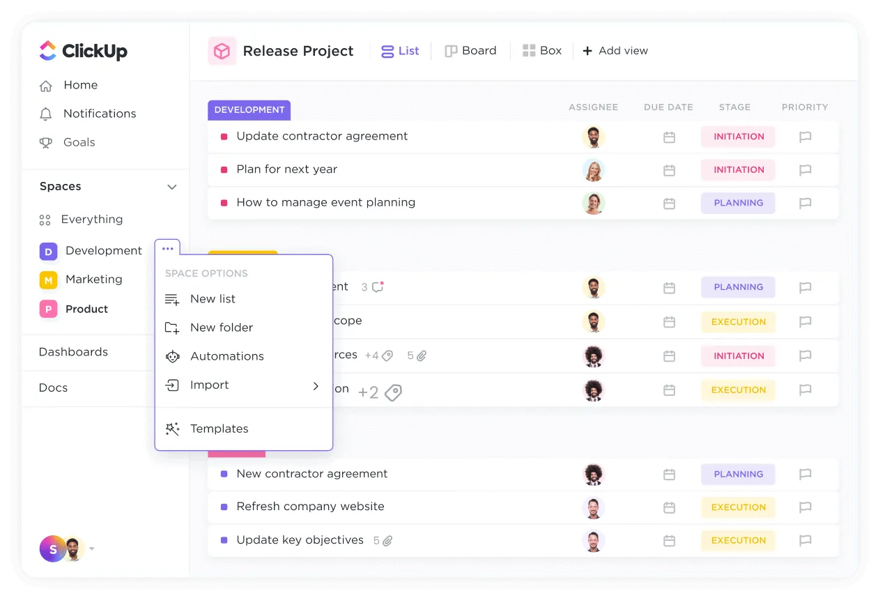 Használja a ClickUp Space-t az információk testreszabásához és csoportosításához a ClickUp-ban
