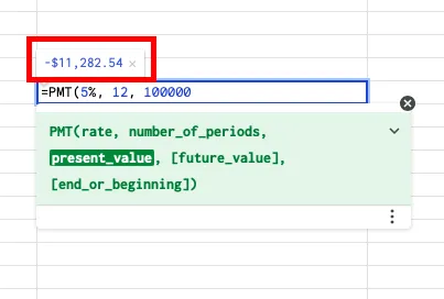 Изчисляване на плащания по заем (PMT): справка за Google Sheets