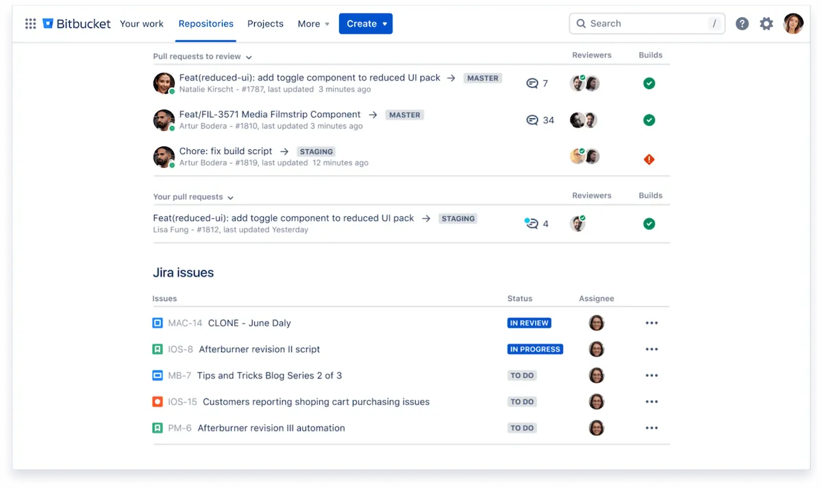 Intégrations Discord : page Référentiels de Bitbucket