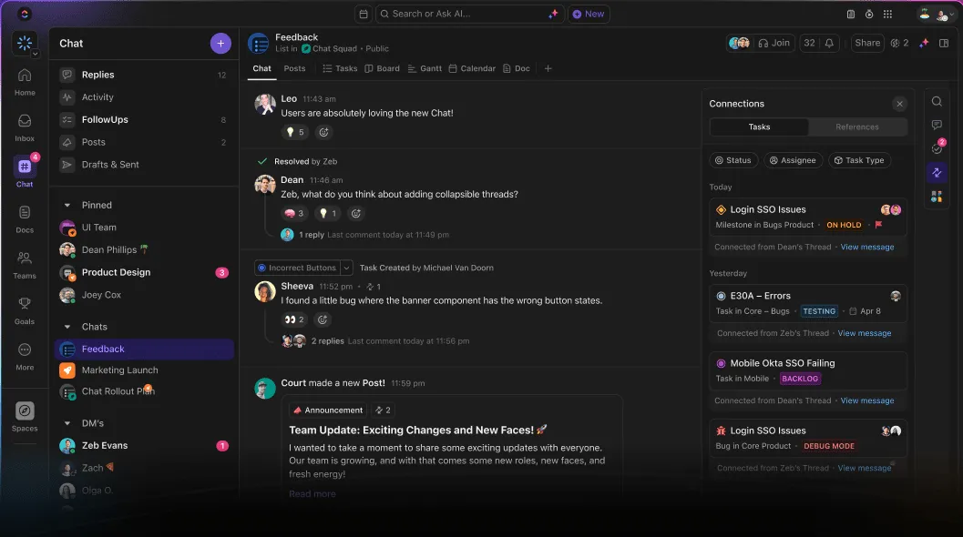 Come aumentare la produttività: ClickUp Chat
