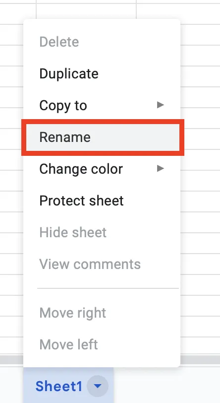 Renommer une feuille dans Google Sheets
Feuille de calcul CRM