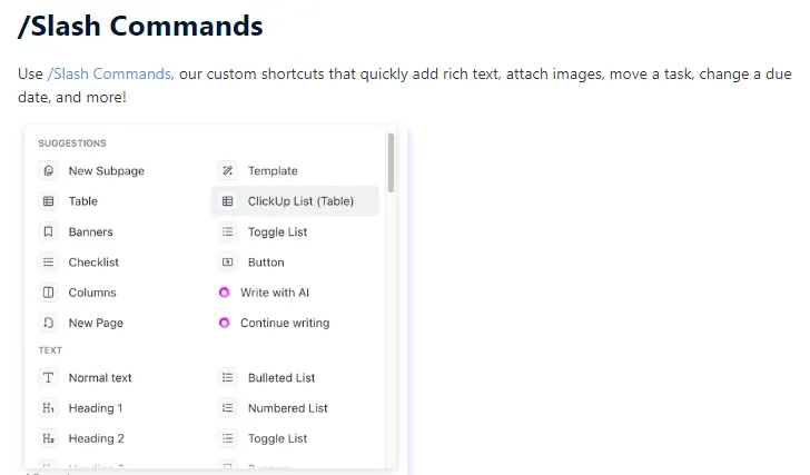 ClickUp/Slash-Befehle: Durchgestrichen Google Docs